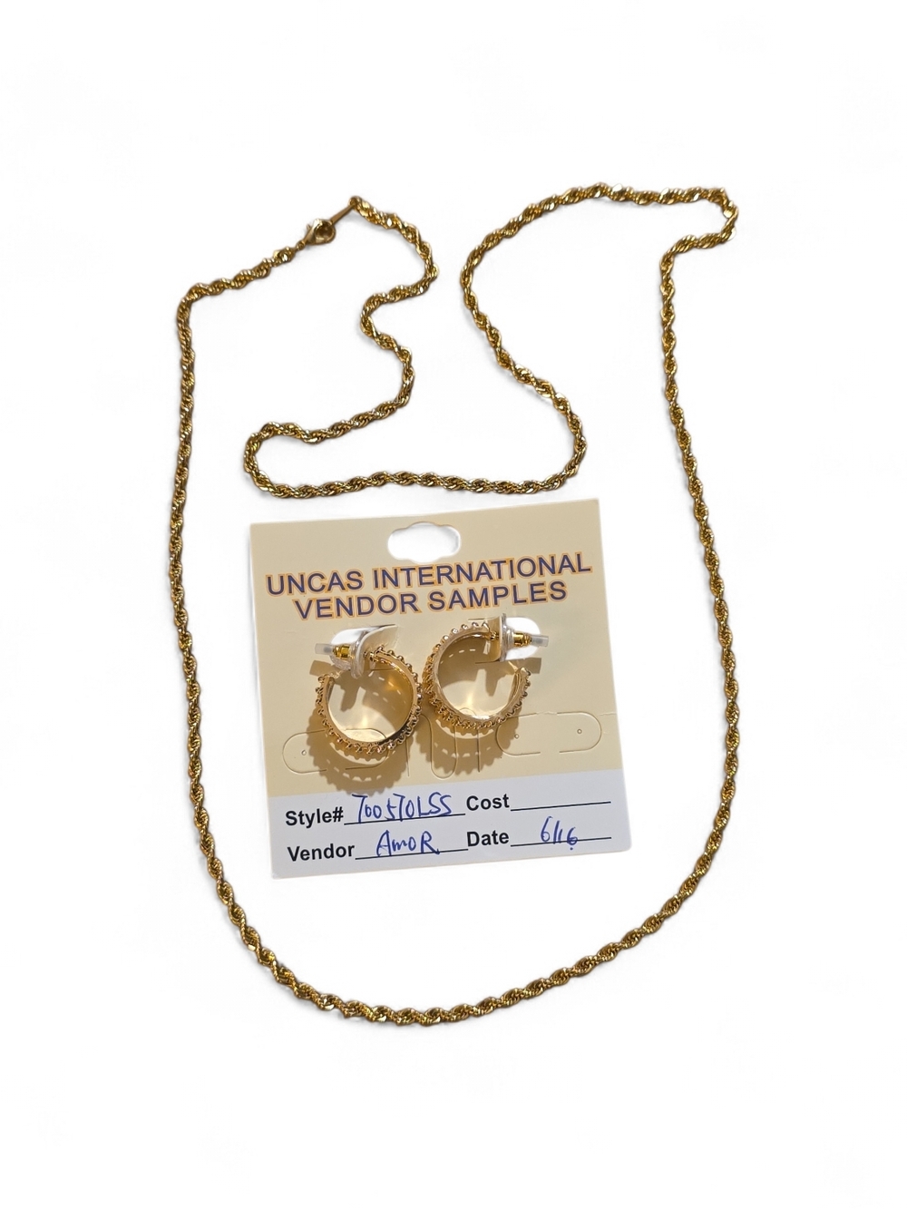 Goldtone Twisted Rope Claires Necklace with Textured Sample  Hoop Earrings